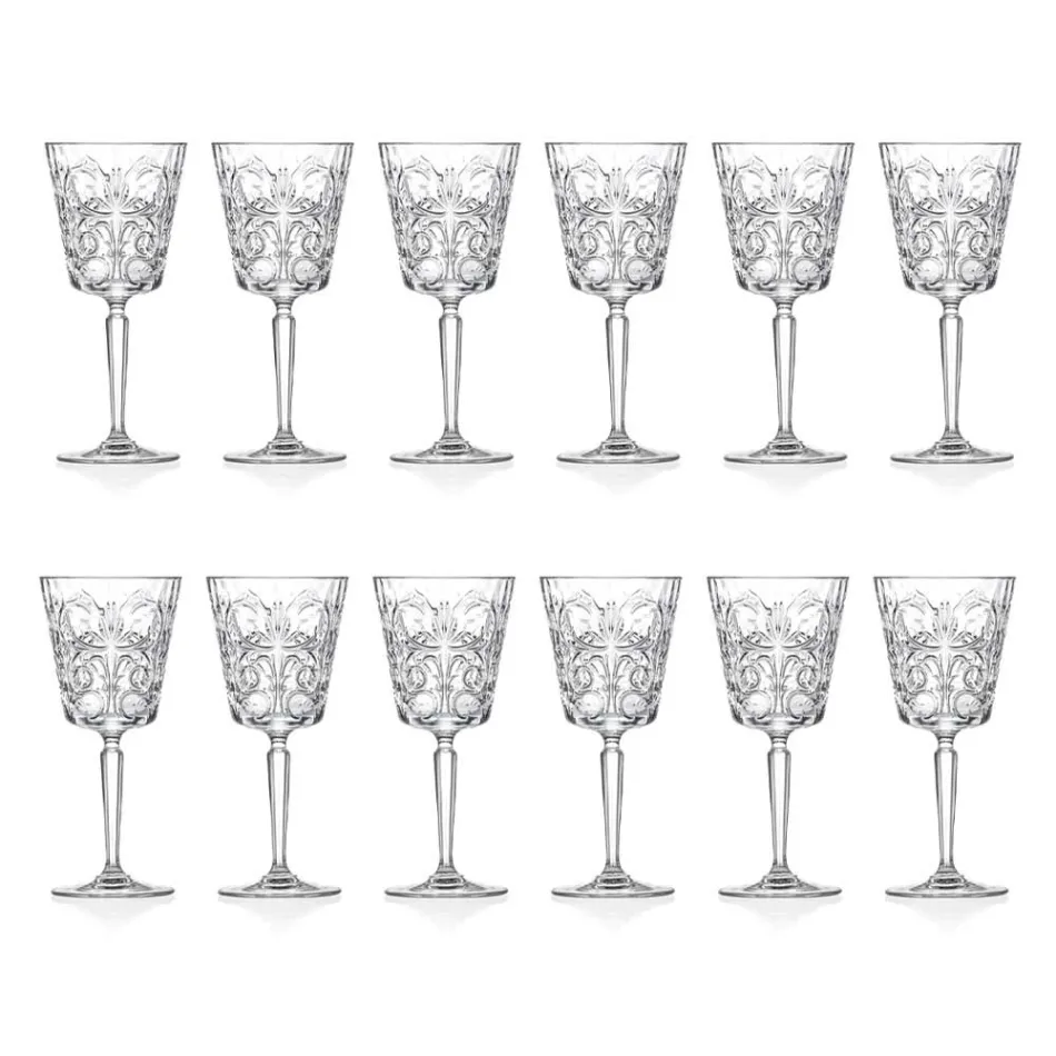 12 Calici per Acqua Bibite o Cocktail Design in Eco Cristallo Decorato - Destino Viadurini