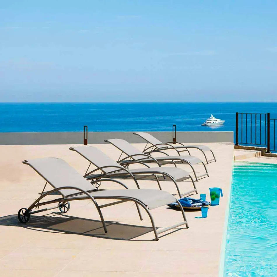 2 Chaise Longue Impilabili da Esterno in Metallo e Tessuto Made in Italy - Perlo Viadurini