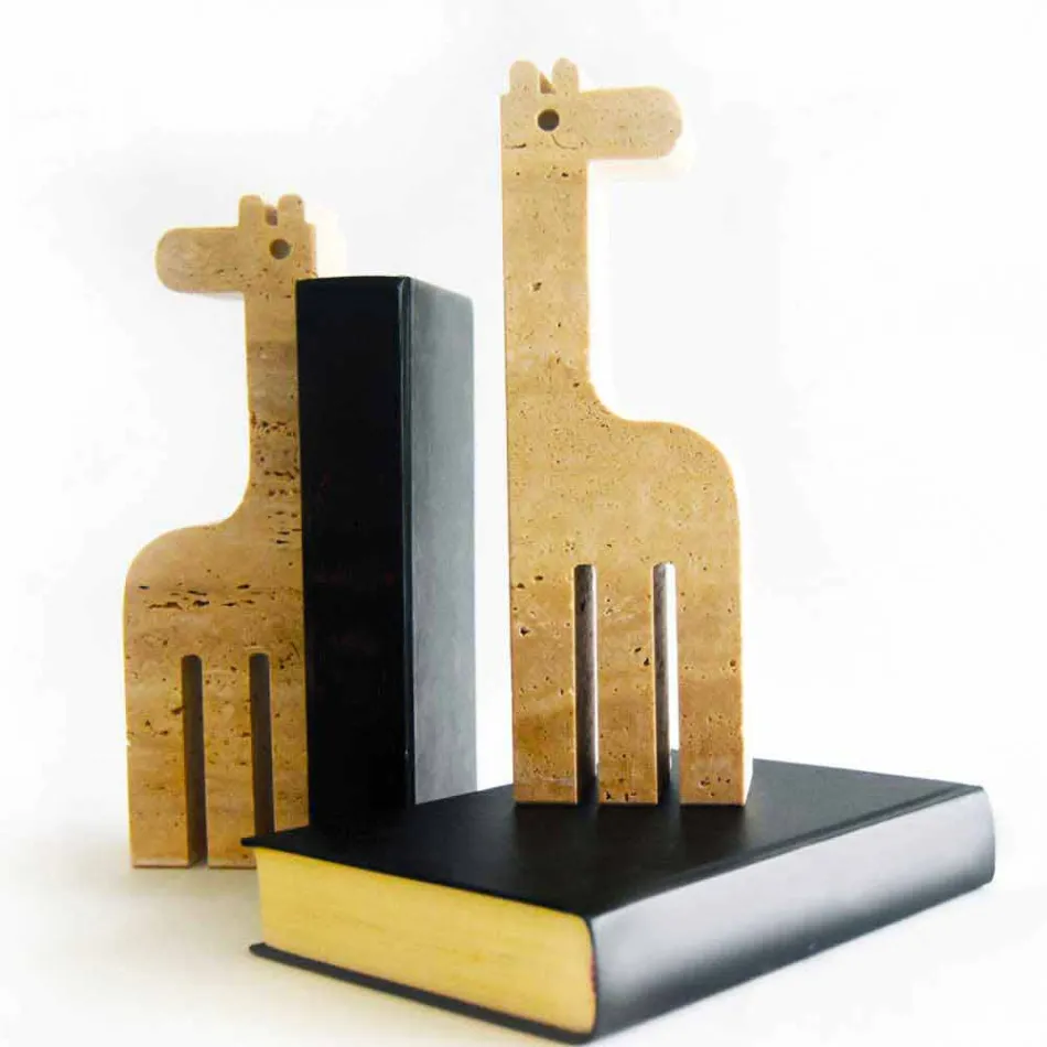 2 Fermalibri in Marmo Travertino a Forma di Giraffa Made in Italy - Morra Viadurini