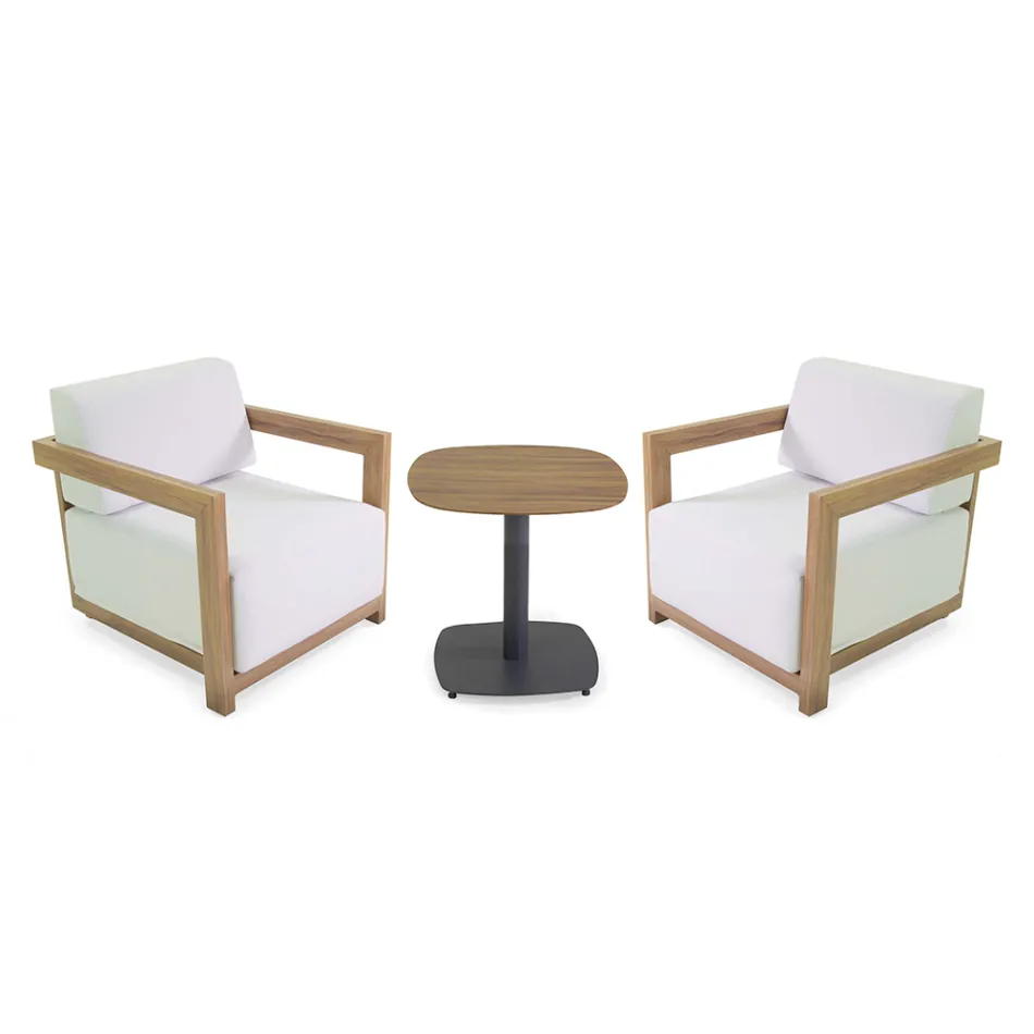 2 Poltrone con Tavolino in Alluminio con Trasferimento Termico Effetto Legno - Camper Viadurini