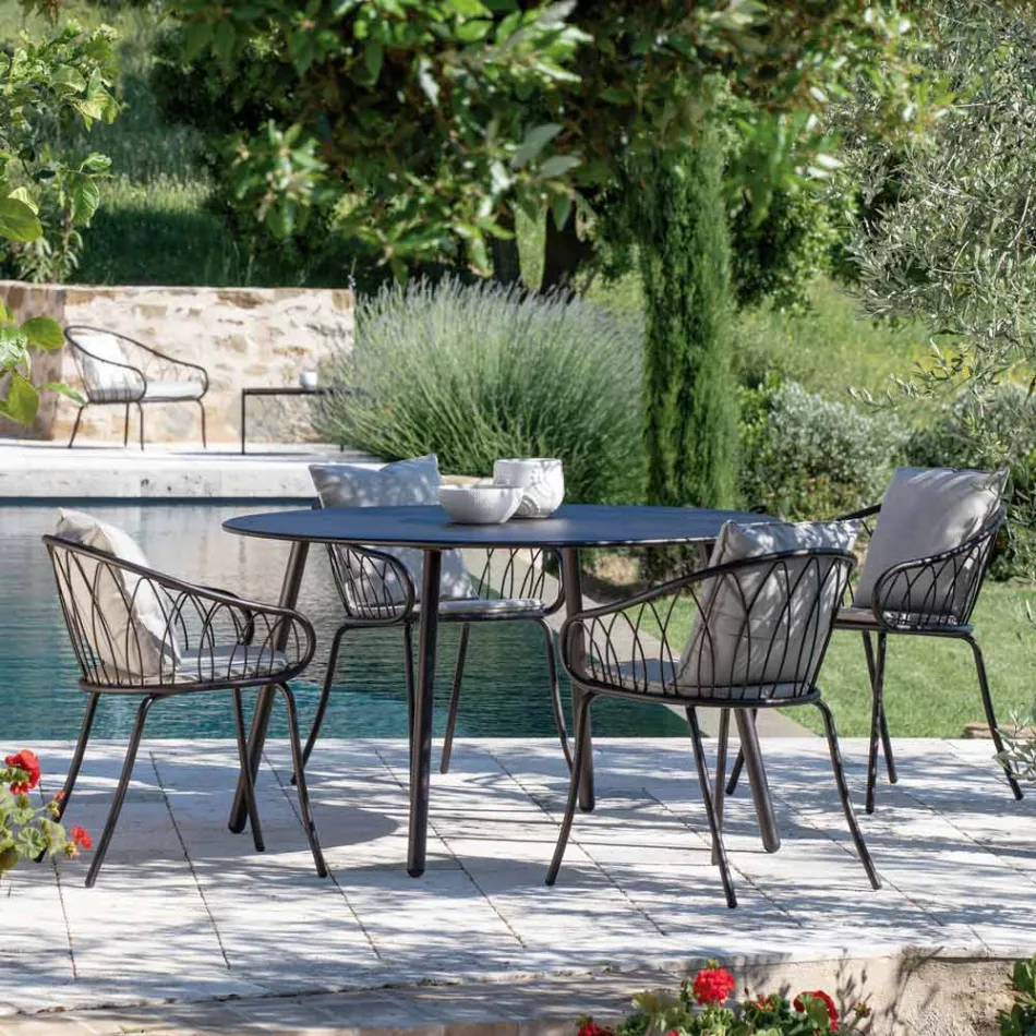 2 Poltrone Impilabili da Giardino in Metallo e Cuscino Made in Italy - Fontana Viadurini