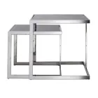 2 tavolini design moderno in acciaio con piano in vetro Bubbi Viadurini
