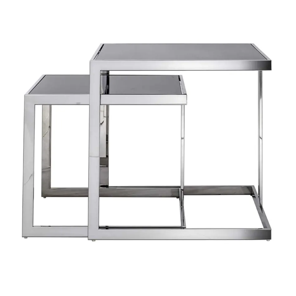 2 tavolini design moderno in acciaio con piano in vetro Bubbi Viadurini