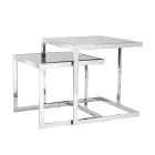 2 tavolini design moderno in acciaio con piano in vetro Bubbi Viadurini