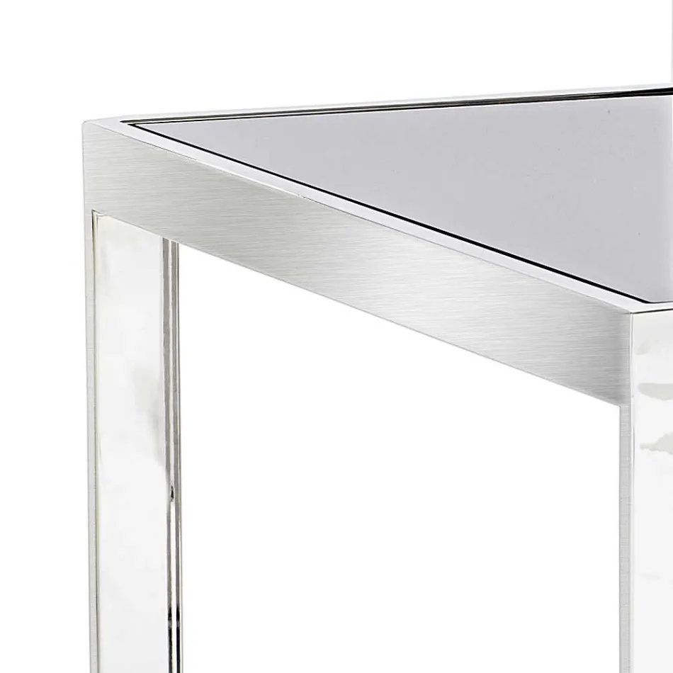 2 tavolini design moderno in acciaio con piano in vetro Bubbi Viadurini
