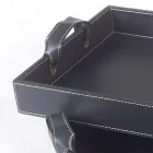 2 vassoi di design in cuoio nero 41x28x5cm e 45x32x6cm Anastasia Viadurini