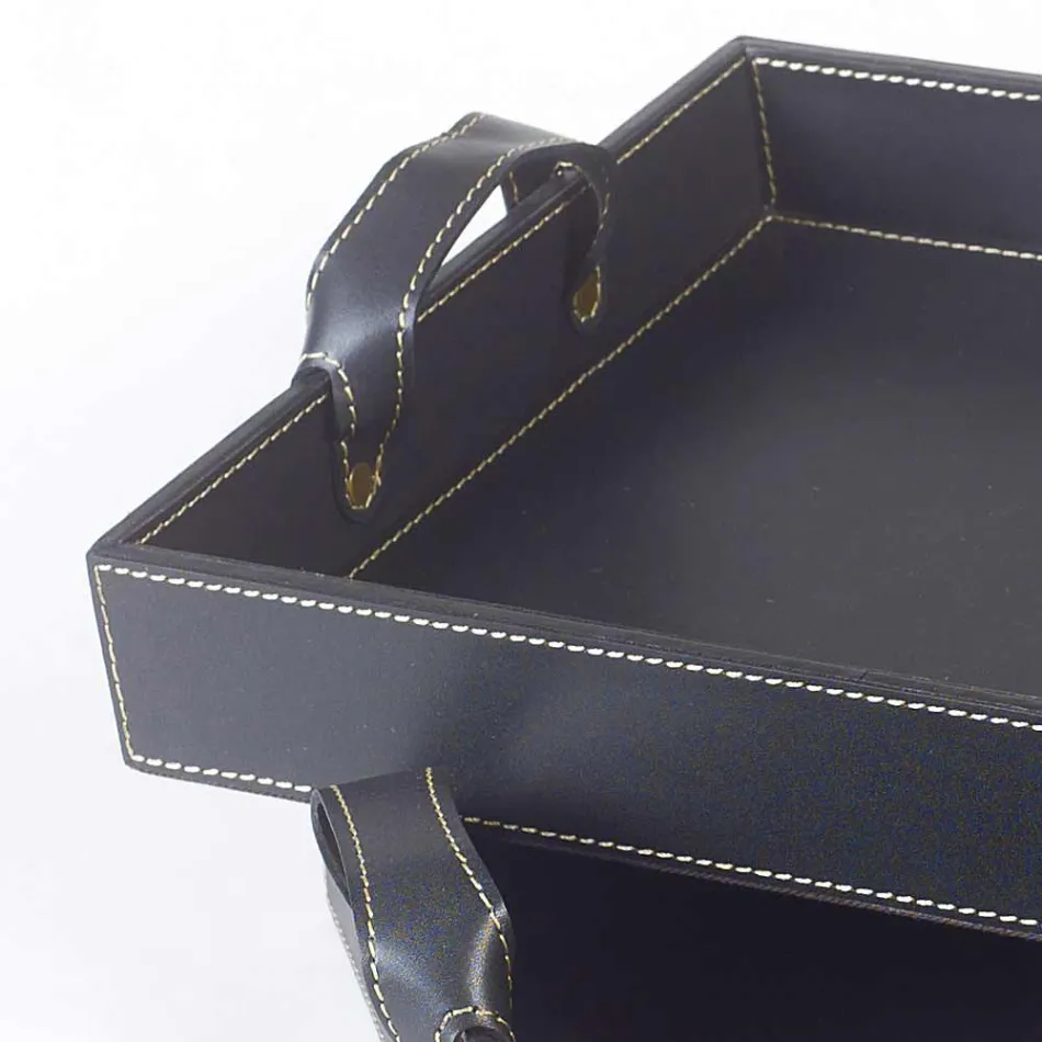 2 vassoi di design in cuoio nero 41x28x5cm e 45x32x6cm Anastasia Viadurini