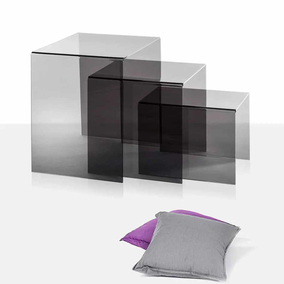 3 tavolini sovrapponibili fumé Amalia, design moderno, made in Italy Viadurini