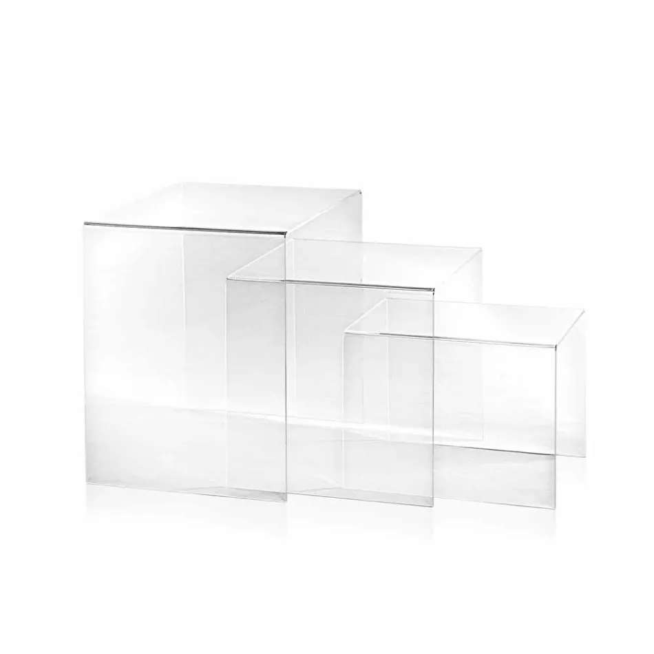 3 tavolini sovrapponibili trasparenti di design Amalia, made in Italy Viadurini