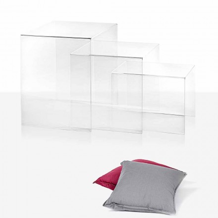 3 tavolini sovrapponibili trasparenti di design Amalia, made in Italy Viadurini