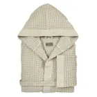 Accappatoio con Cappuccio in Nido D'Ape di Cotone con Balza di Lino - Plush Viadurini