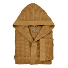 Accappatoio con Cappuccio in Nido D'Ape di Cotone con Balza di Lino - Plush Viadurini