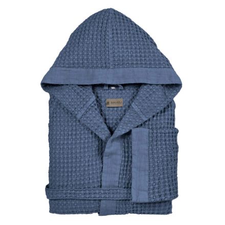 Accappatoio con Cappuccio in Nido D'Ape di Cotone con Balza di Lino - Plush Viadurini
