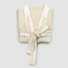 Accappatoio Kimono di Lusso di Lino e Cotone, 2 Finiture Made in Italy - Kleone Viadurini