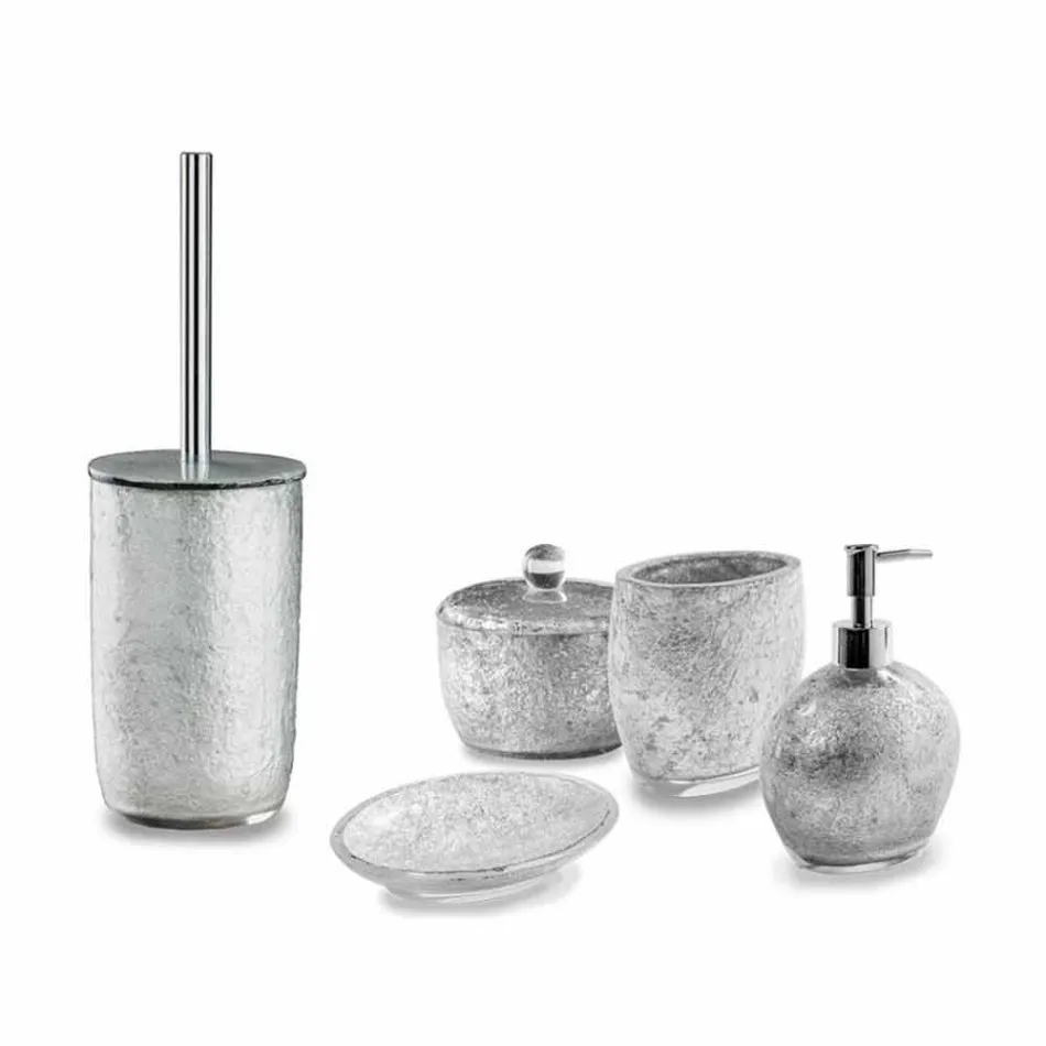 Accessori Bagno in Resina Rivestita in Foglia Argento - Argentino Viadurini