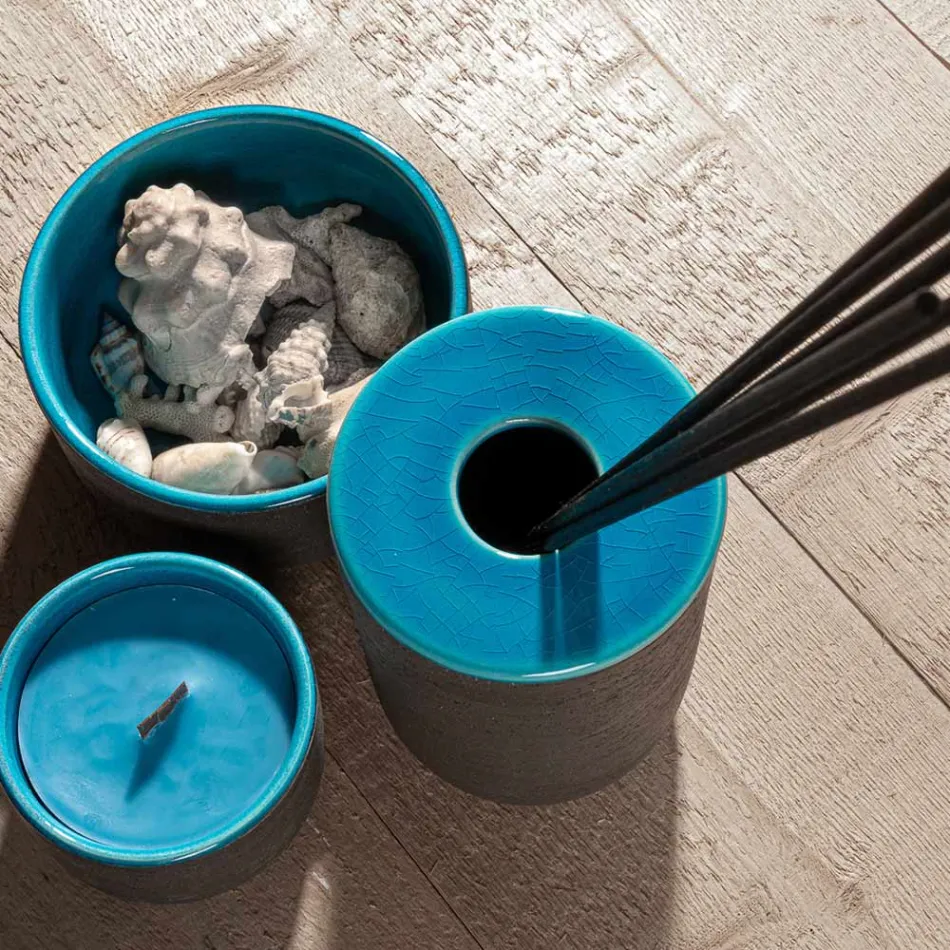 Accessori Bagno Moderni in Argilla di Color Blu Made in Italy - Antonella Viadurini