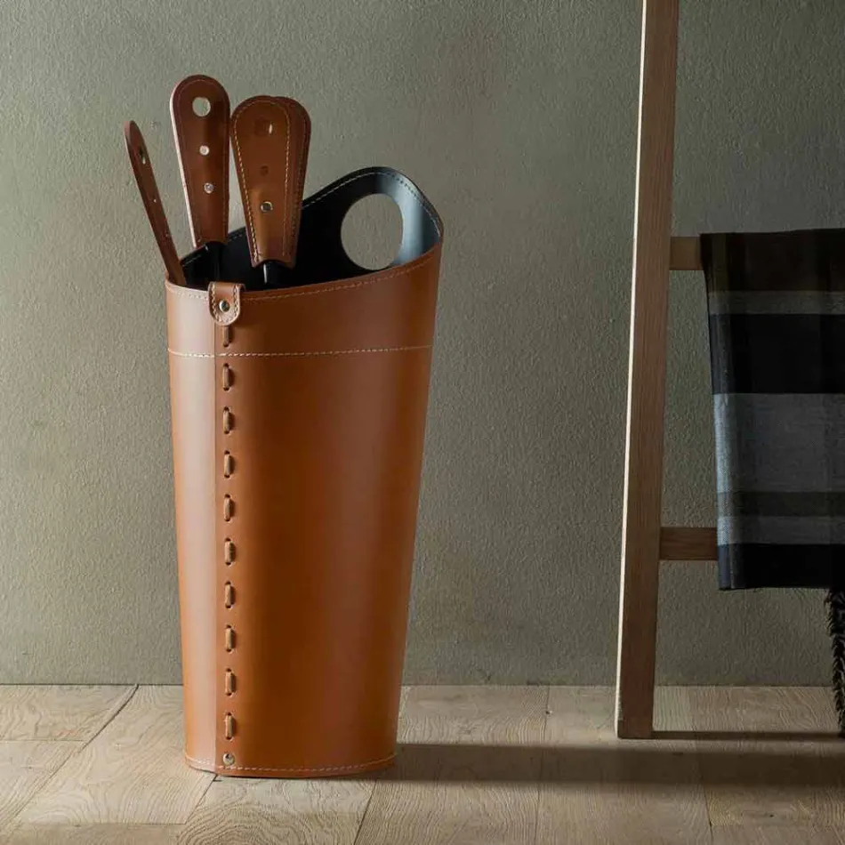 Accessori per camino con portaferri in cuoio Nilar, design moderno Viadurini