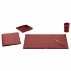 Accessori per Scrivania in Cuoio Rigenerato 5 Pezzi Made in Italy - Aristotele Viadurini