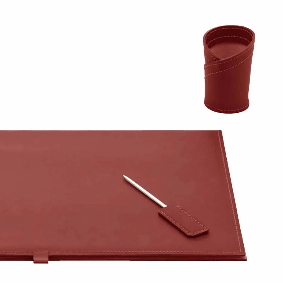 Accessori per Scrivania in Cuoio Rigenerato 5 Pezzi Made in Italy - Aristotele Viadurini