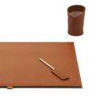 Accessori per Scrivania in Cuoio Rigenerato 5 Pezzi Made in Italy - Aristotele Viadurini