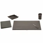 Accessori per Scrivania in Cuoio Rigenerato 5 Pezzi Made in Italy - Aristotele Viadurini