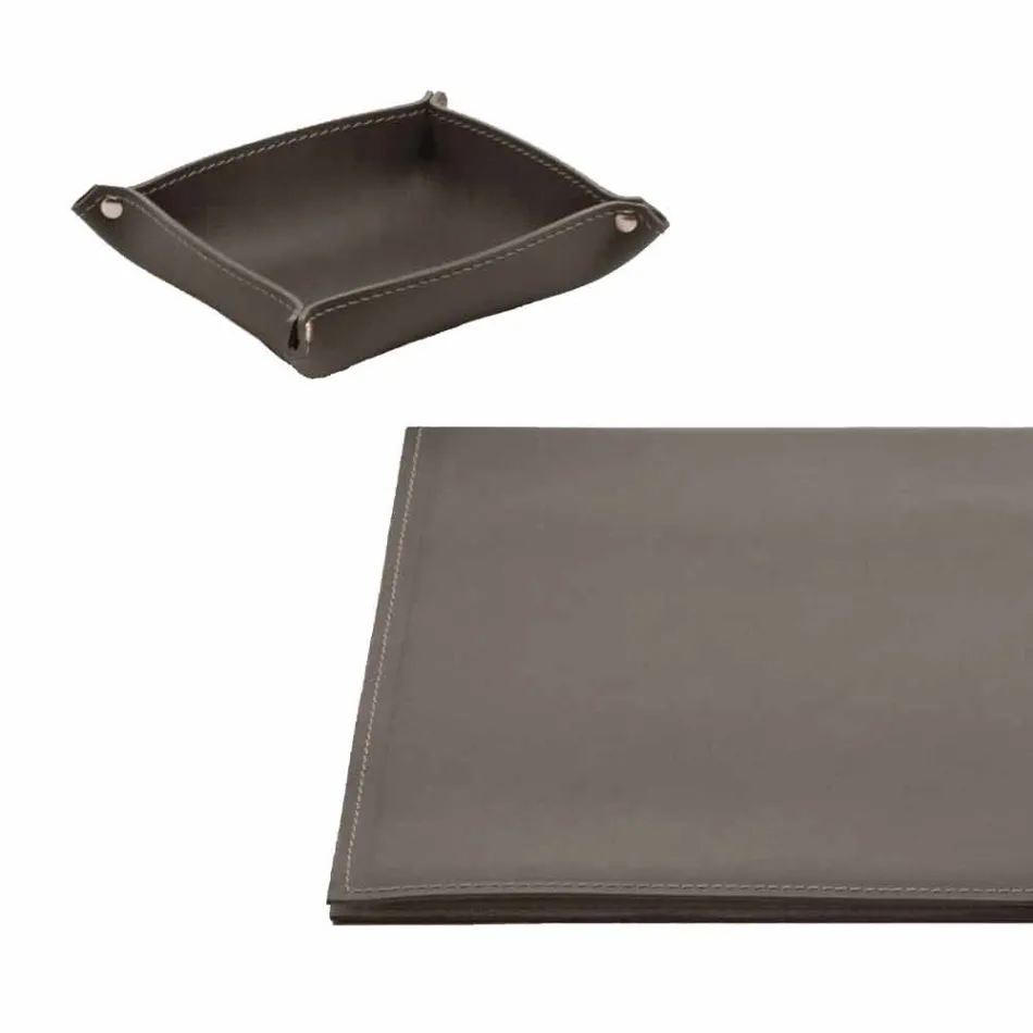Accessori per Scrivania in Cuoio Rigenerato 5 Pezzi Made in Italy - Aristotele Viadurini