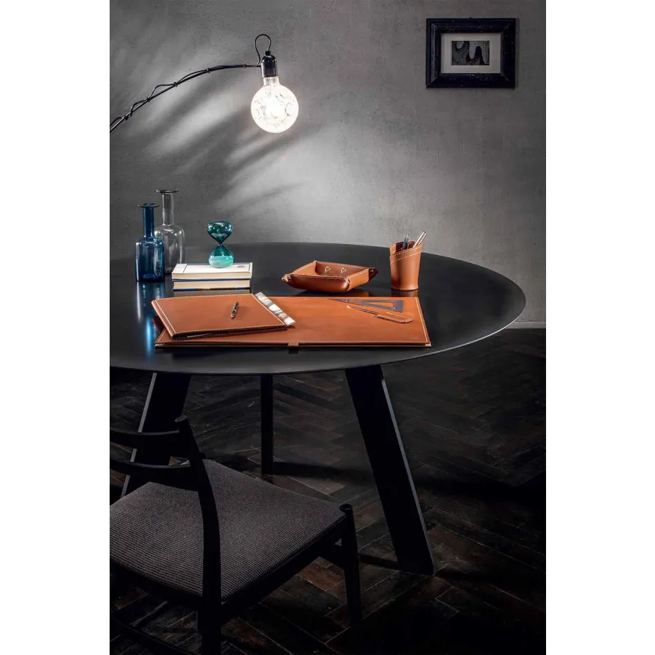 Accessori per Scrivania in Cuoio Rigenerato 5 Pezzi Made in Italy - Aristotele Viadurini
