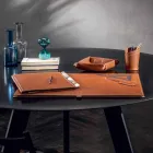 Accessori per Scrivania in Cuoio Rigenerato 5 Pezzi Made in Italy - Aristotele Viadurini