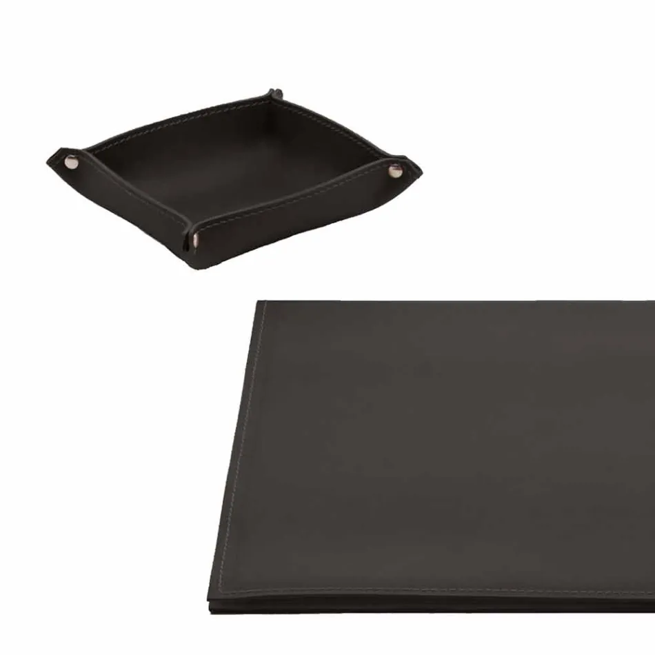 Accessori per Scrivania in Cuoio Rigenerato 5 Pezzi Made in Italy - Aristotele Viadurini