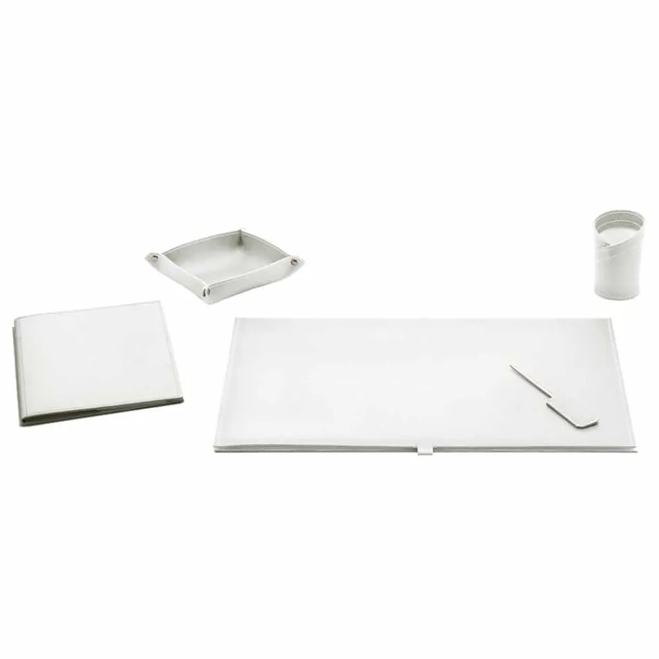 Accessori per Scrivania in Cuoio Rigenerato 5 Pezzi Made in Italy - Aristotele Viadurini
