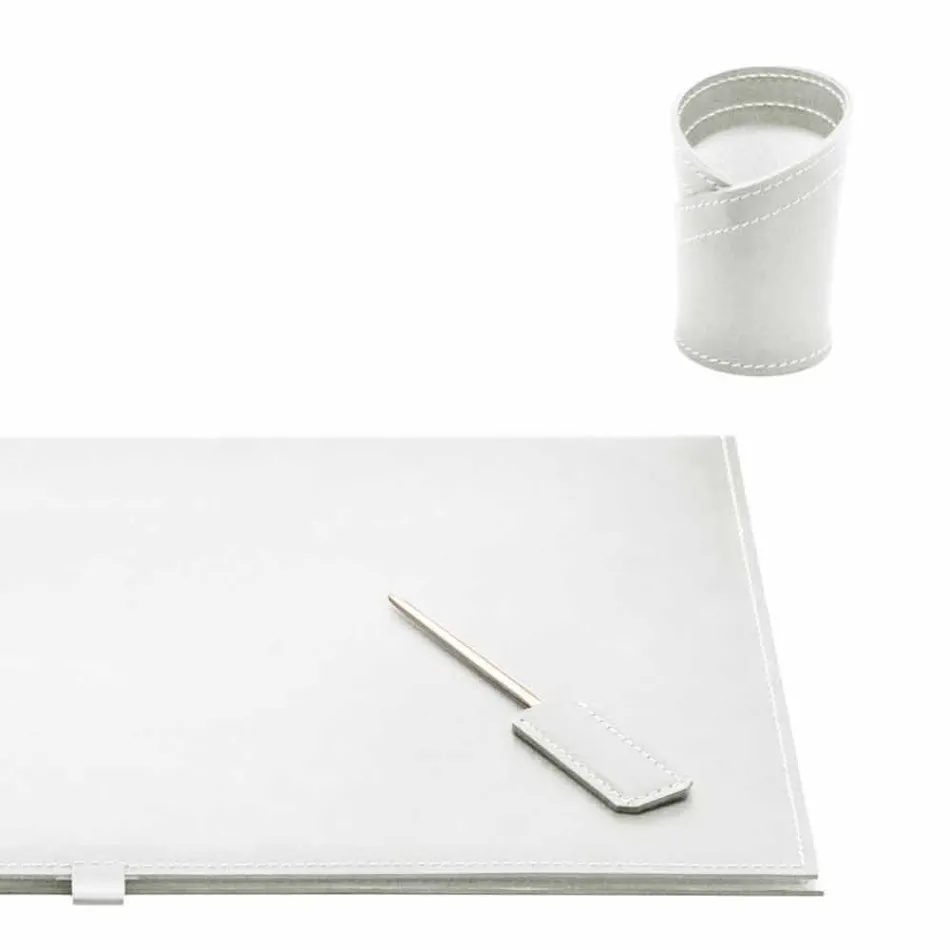 Accessori per Scrivania in Cuoio Rigenerato 5 Pezzi Made in Italy - Aristotele Viadurini