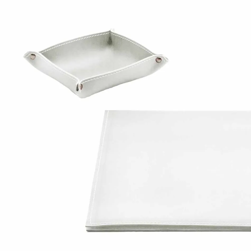 Accessori per Scrivania in Cuoio Rigenerato 5 Pezzi Made in Italy - Aristotele Viadurini
