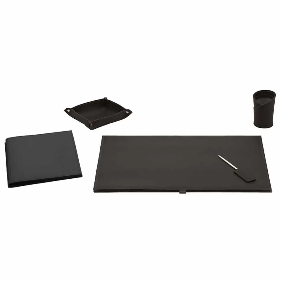 Accessori per Scrivania in Cuoio Rigenerato 5 Pezzi Made in Italy - Aristotele Viadurini
