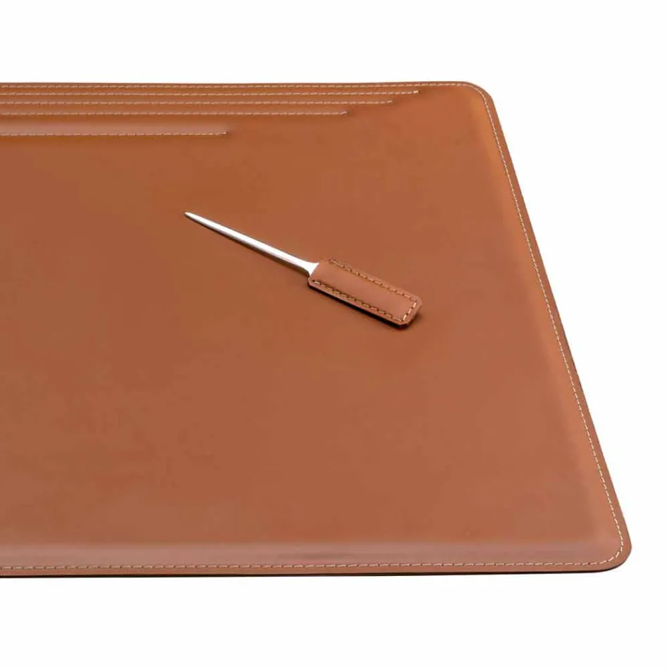Accessori per Scrivania in Cuoio Rigenerato da 4 Pezzi Made in Italy - Ebe Viadurini
