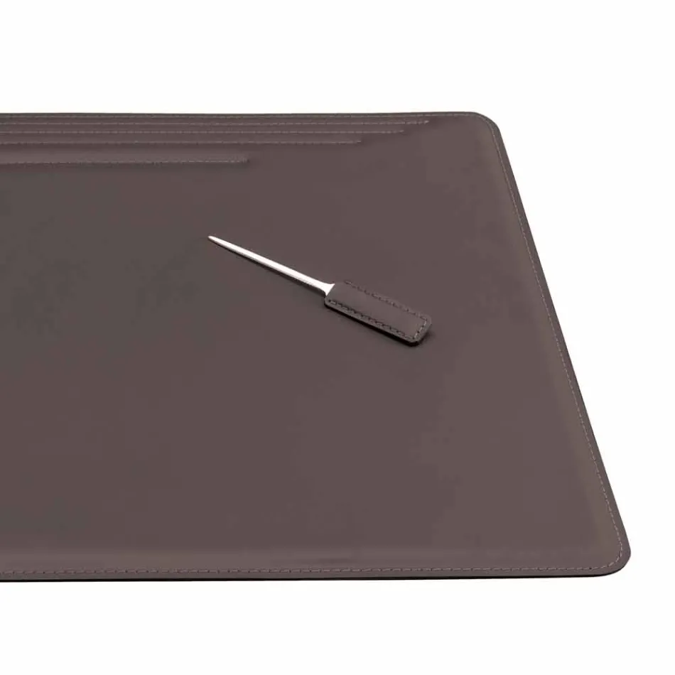 Accessori per Scrivania in Cuoio Rigenerato da 4 Pezzi Made in Italy - Ebe Viadurini