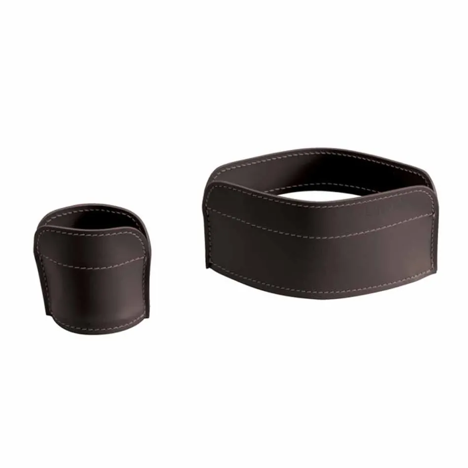 Accessori per Scrivania in Cuoio Rigenerato da 4 Pezzi Made in Italy - Ebe Viadurini