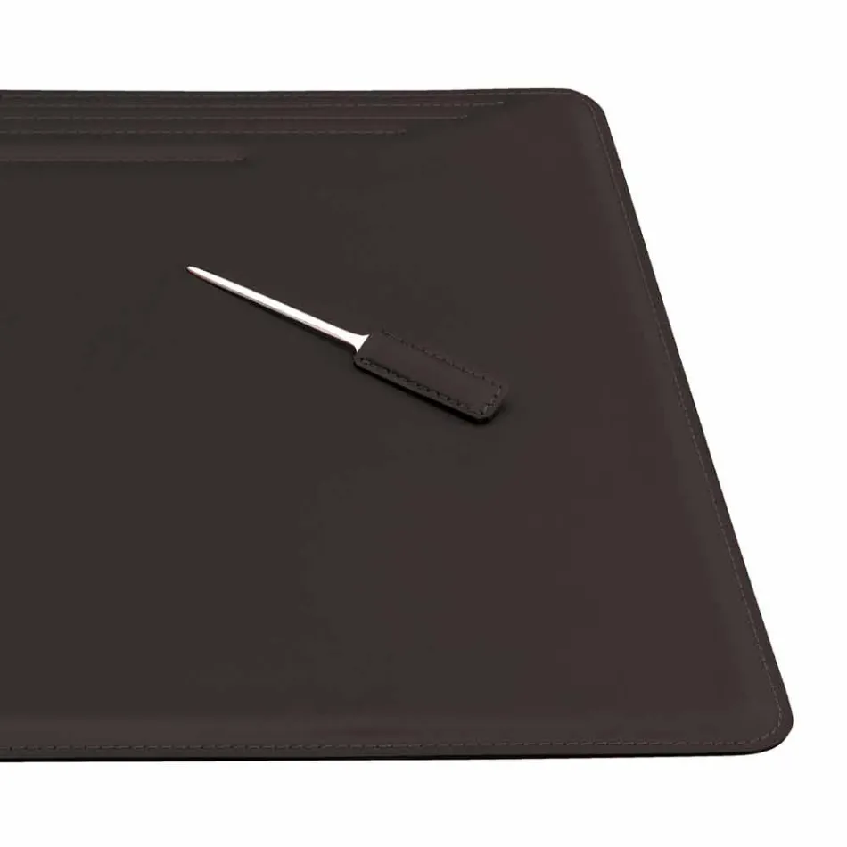 Accessori per Scrivania in Cuoio Rigenerato da 4 Pezzi Made in Italy - Ebe Viadurini