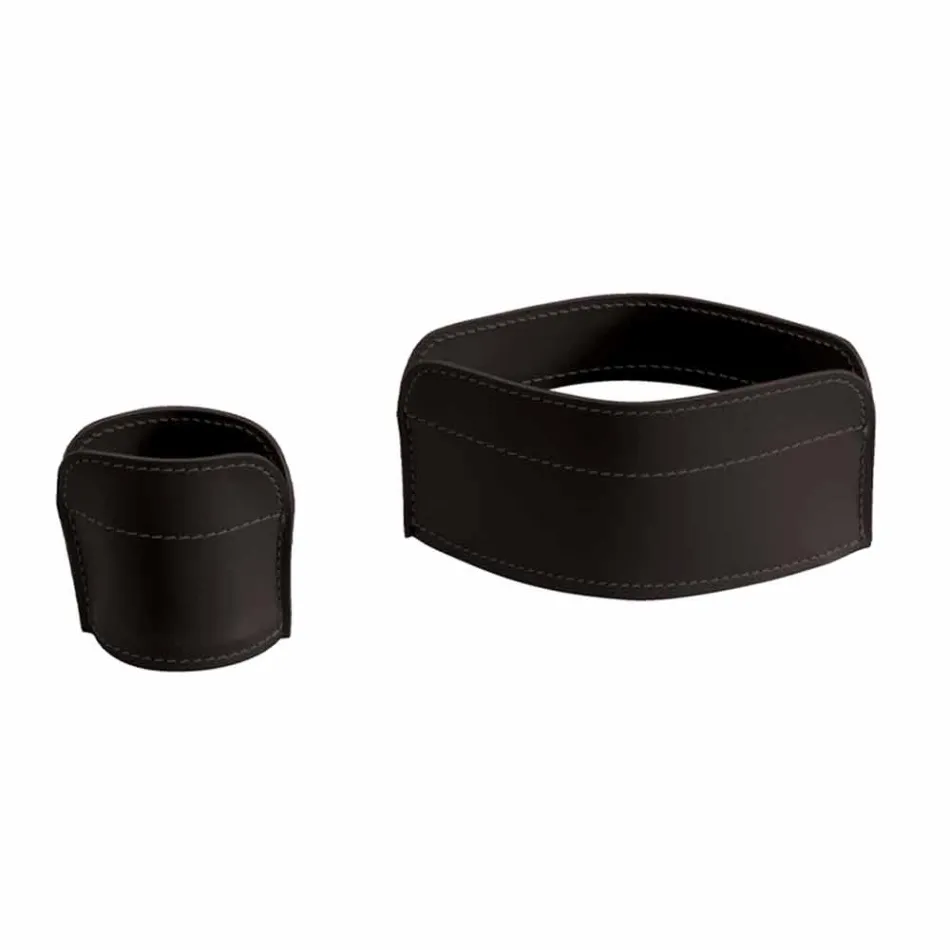Accessori per Scrivania in Cuoio Rigenerato da 4 Pezzi Made in Italy - Ebe Viadurini
