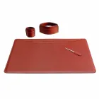 Accessori per Scrivania in Cuoio Rigenerato da 4 Pezzi Made in Italy - Ebe Viadurini