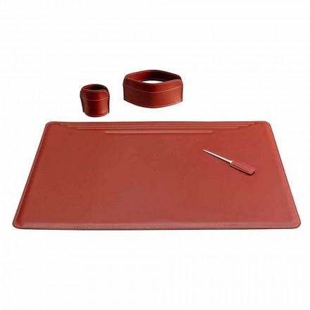 Accessori per Scrivania in Cuoio Rigenerato da 4 Pezzi Made in Italy - Ebe Viadurini