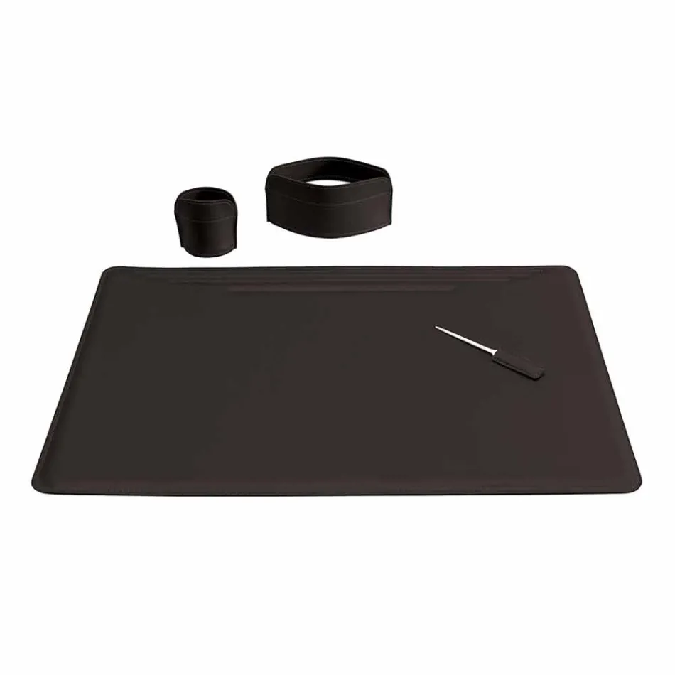 Accessori per Scrivania in Cuoio Rigenerato da 4 Pezzi Made in Italy - Ebe Viadurini