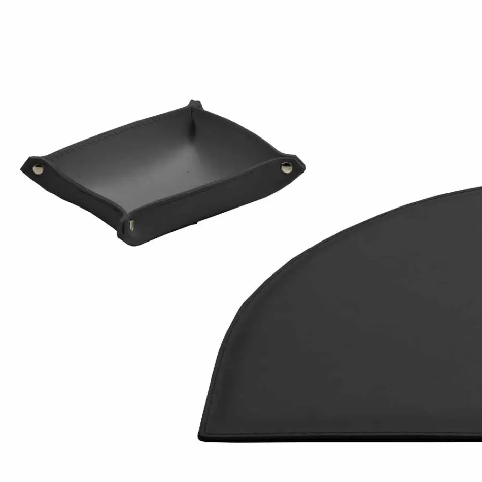 Accessori per Scrivania in Cuoio Rigenerato da 4 Pezzi Made in Italy - Medea Viadurini