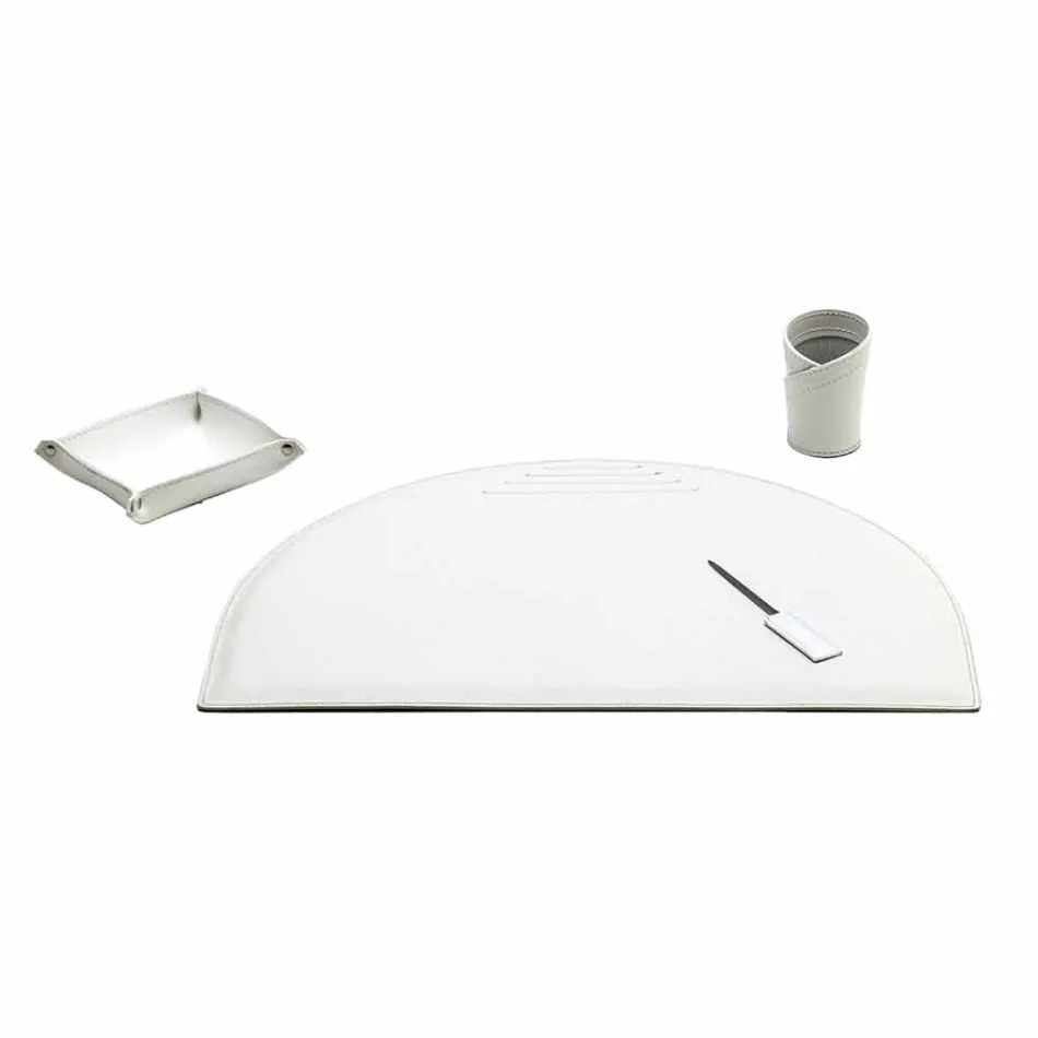 Accessori per Scrivania in Cuoio Rigenerato da 4 Pezzi Made in Italy - Medea Viadurini
