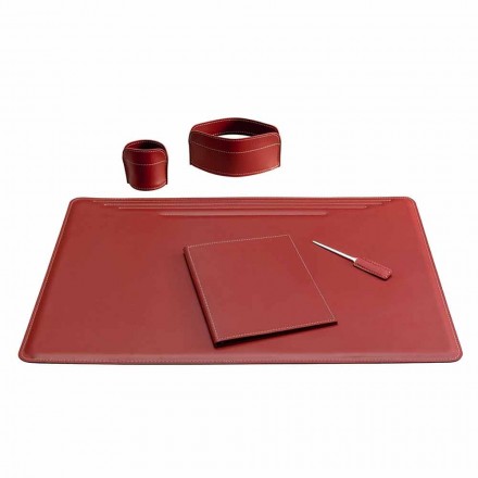 Accessori per Scrivania in Cuoio Rigenerato da 5 Pezzi Made in Italy - Ebe Viadurini