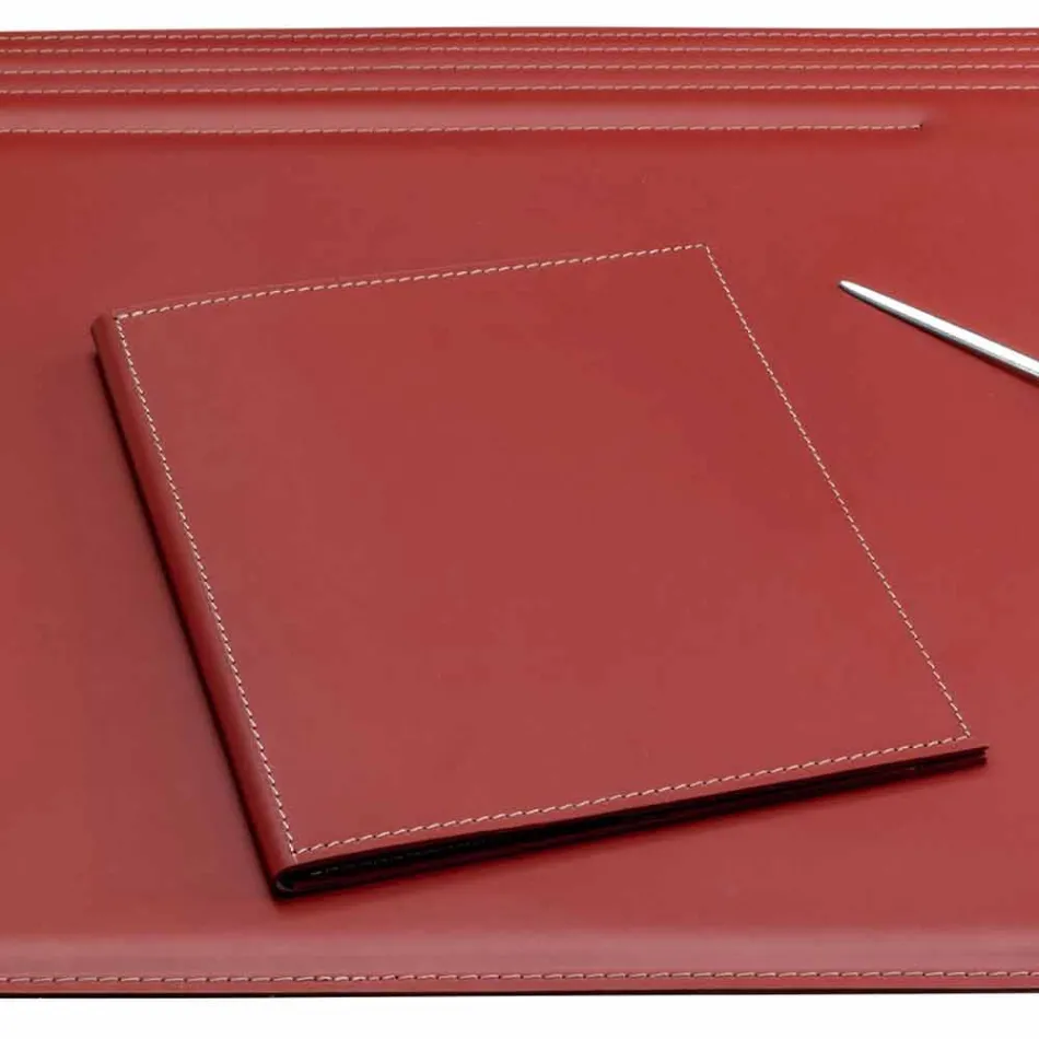 Accessori per Scrivania in Cuoio Rigenerato da 5 Pezzi Made in Italy - Ebe Viadurini