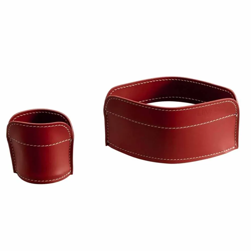 Accessori per Scrivania in Cuoio Rigenerato da 5 Pezzi Made in Italy - Ebe Viadurini