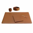 Accessori per Scrivania in Cuoio Rigenerato da 5 Pezzi Made in Italy - Ebe Viadurini