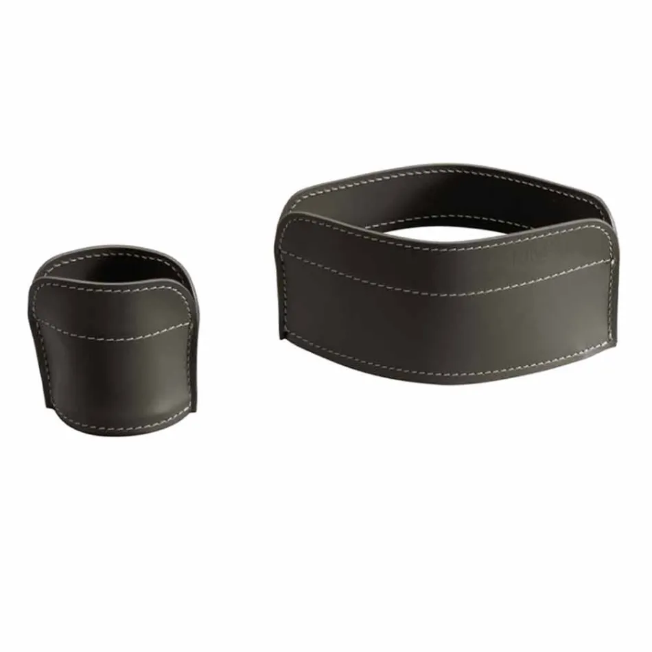 Accessori per Scrivania in Cuoio Rigenerato da 5 Pezzi Made in Italy - Ebe Viadurini