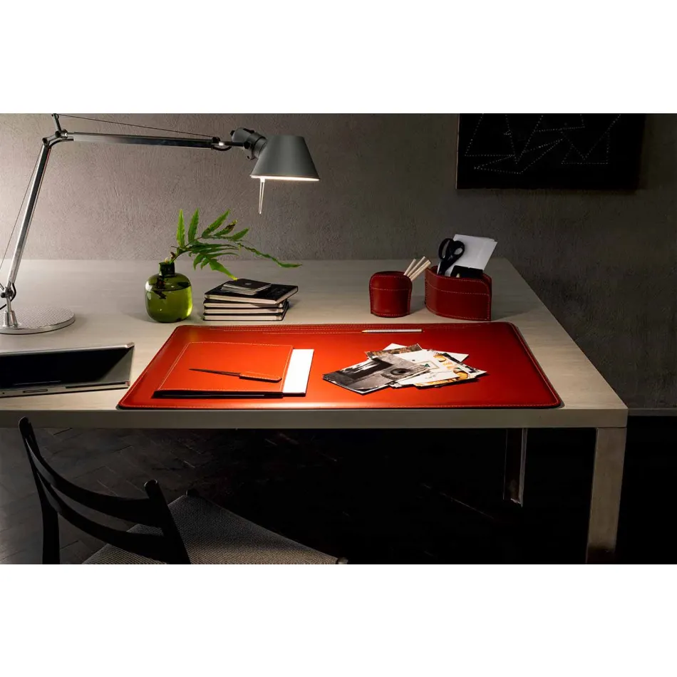 Accessori per Scrivania in Cuoio Rigenerato da 5 Pezzi Made in Italy - Ebe Viadurini