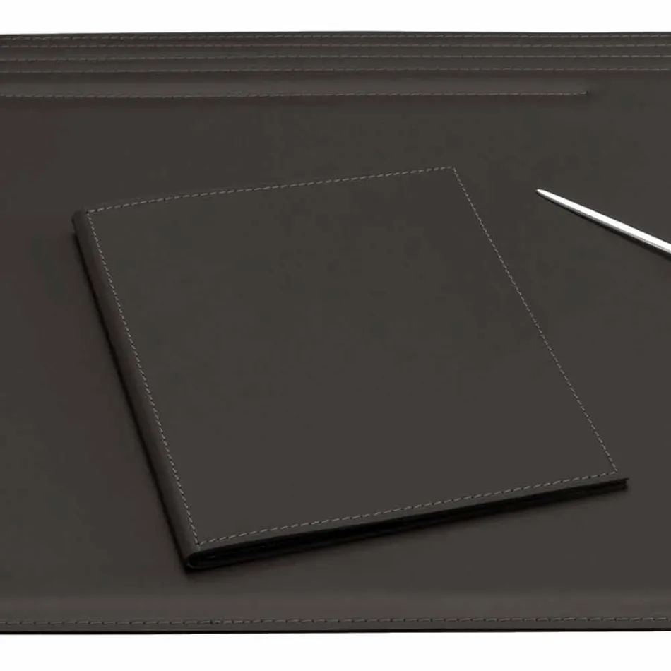 Accessori per Scrivania in Cuoio Rigenerato da 5 Pezzi Made in Italy - Ebe Viadurini